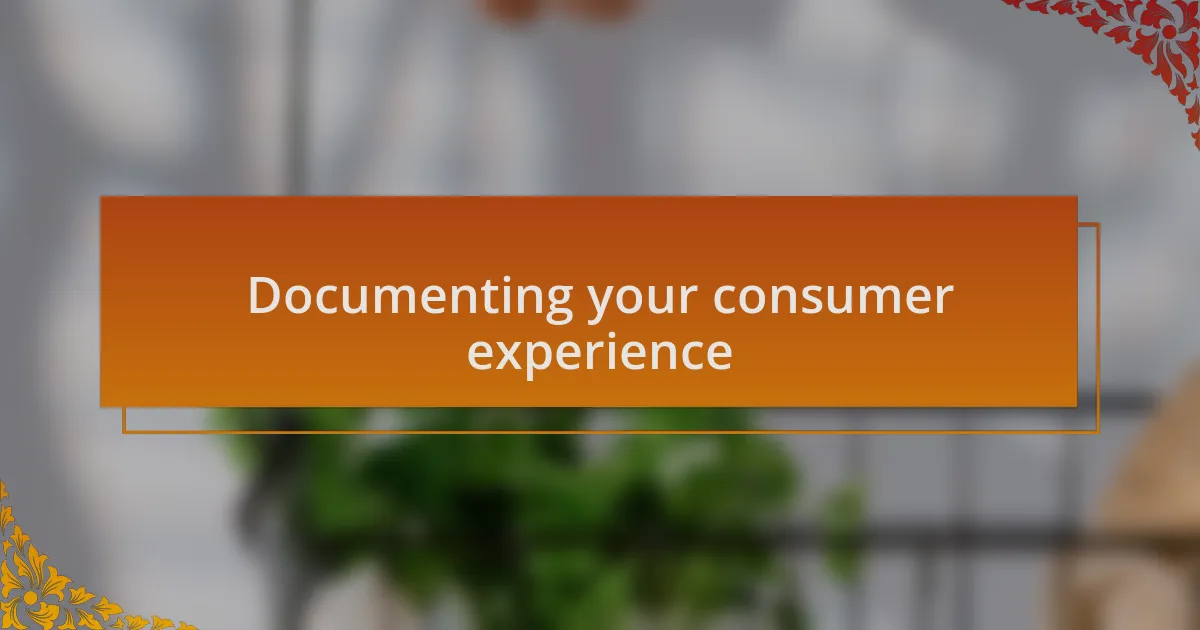 Documenting your consumer experience